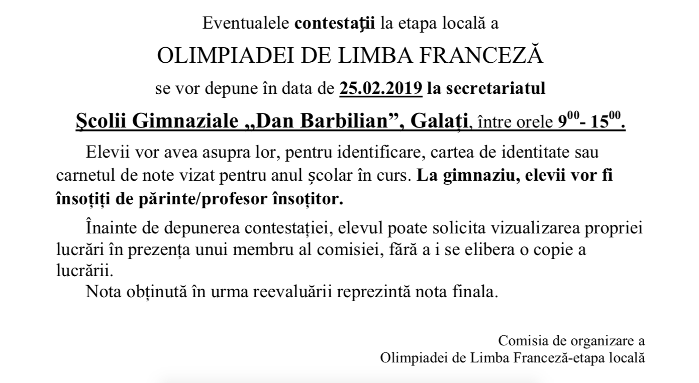 anunt contestatii olimpiada franceza galati 2019