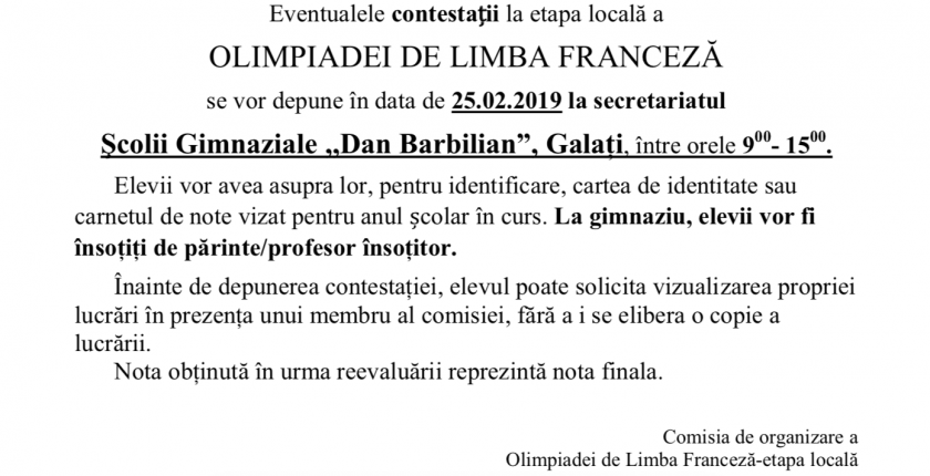 anunt contestatii olimpiada franceza galati 2019